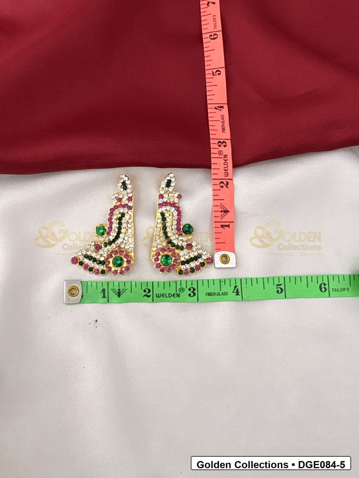 Measurement photo showing 6 Cms curved karna pathakam deity earrings for idol alankaram for deity idol alankaram
