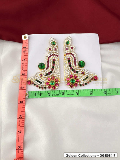 Measurement photo showing 10 Cms curved karna pathakam deity earrings for idol alankaram for deity idol alankaram