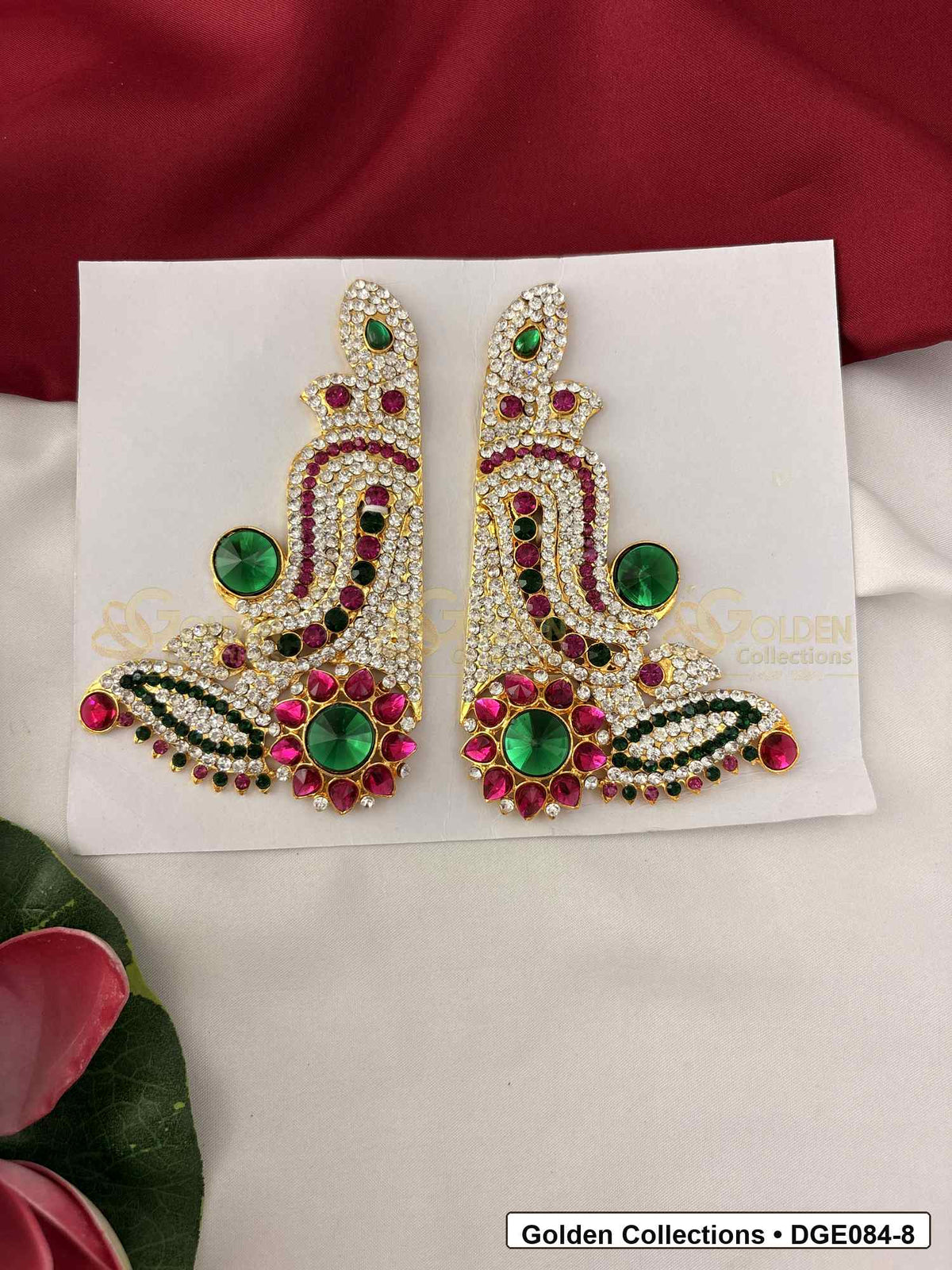 Curved Karna Pathakam Deity Earrings for Idol Alankaram front view showing 13 Cms variant for deity idol alankaram