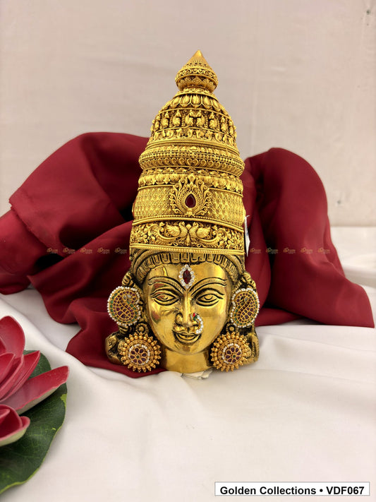 Front view of Decorated Brass Varalakshmi Face for Varamahalakshmi Vratham from Golden Collections