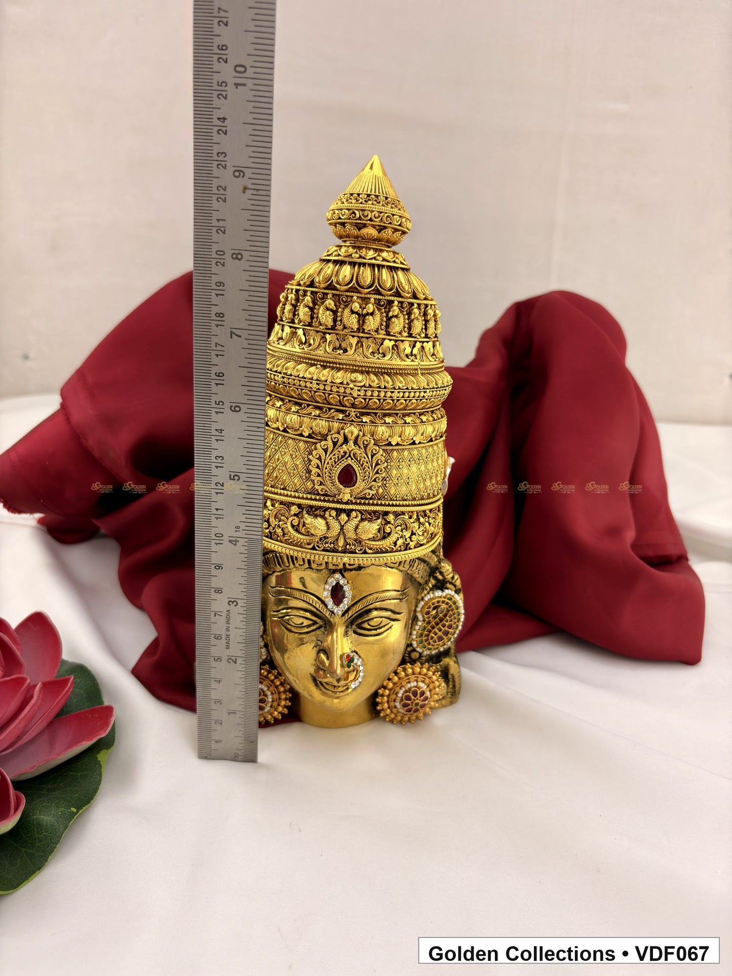 Close-up detail of Decorated Brass Varalakshmi Face for Varamahalakshmi Vratham from Golden Collections