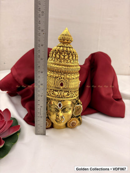 Close-up detail of Decorated Brass Varalakshmi Face for Varamahalakshmi Vratham from Golden Collections