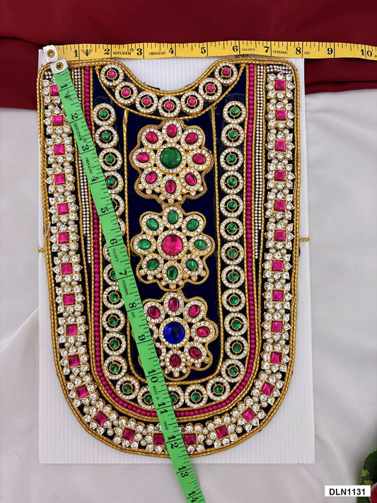 Measurement photo showing 12 x 8 Inches deity chest long haram with measuring tape for idol alankaram