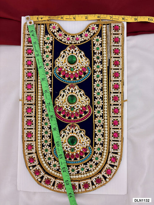 Measurement photo showing 14 x 8 Inches deity chest long haram with measuring tape for idol alankaram