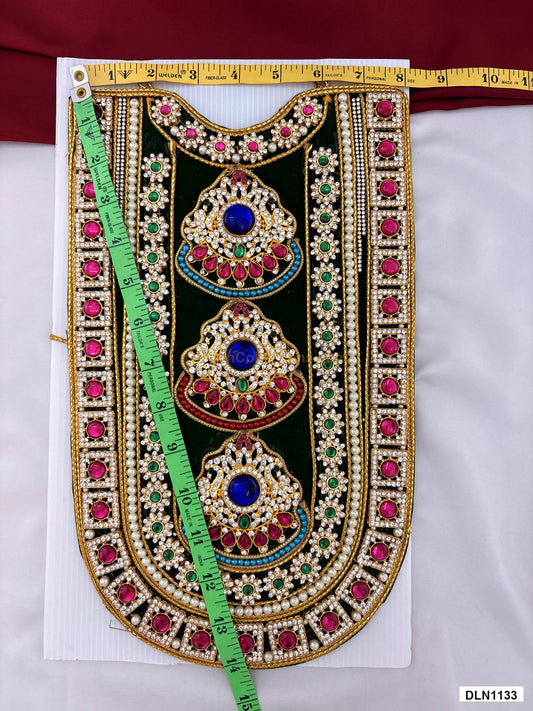 Measurement photo showing 14 x 8 Inches deity chest long haram with measuring tape for idol alankaram