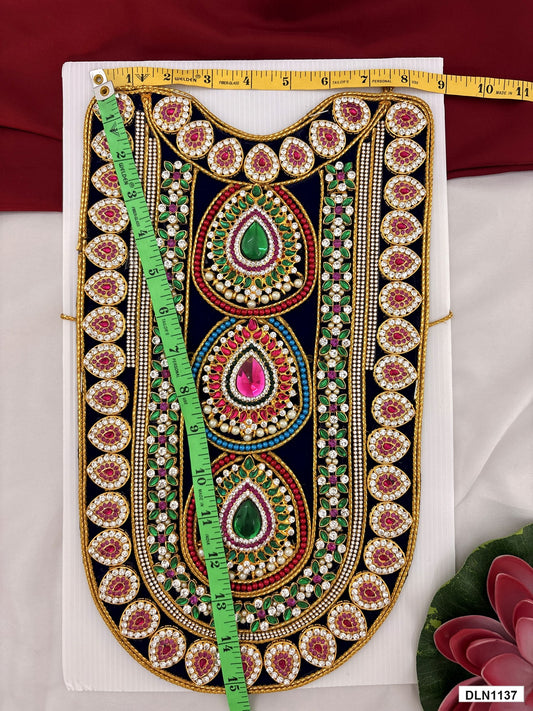 Measurement photo showing 15 x 9 Inches deity chest long haram with measuring tape for idol alankaram