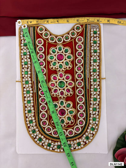 Measurement photo showing 12 x 8 Inches deity chest long haram with measuring tape for idol alankaram