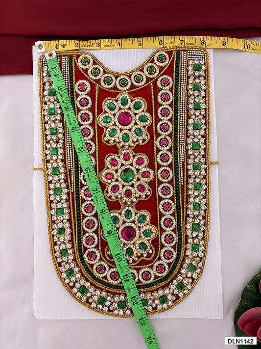 Measurement photo showing 12 x 8 Inches deity chest long haram with measuring tape for idol alankaram