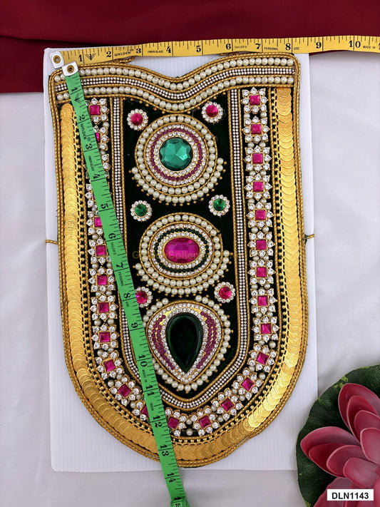 Measurement photo showing 14 x 8 Inches deity chest long haram with measuring tape for idol alankaram