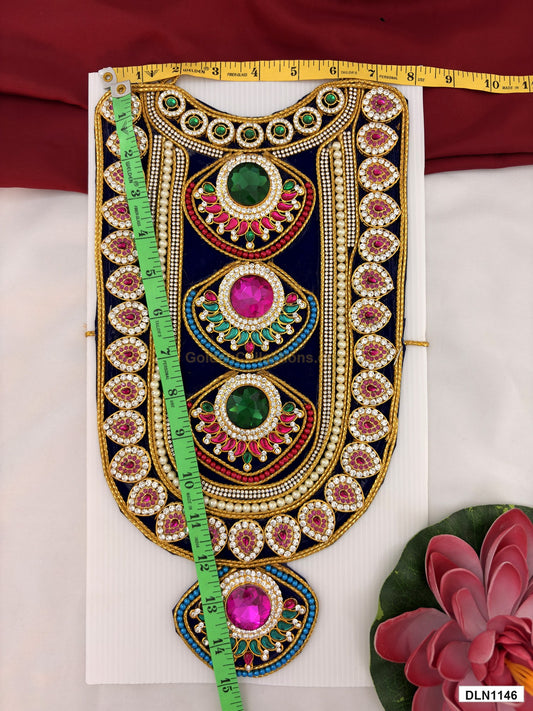 Measurement photo showing 15 x 8 Inches deity chest long haram with measuring tape for idol alankaram