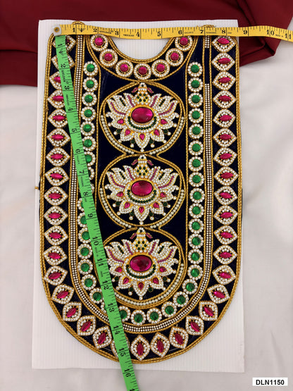 Measurement photo showing 15 x 9 Inches deity chest long haram with measuring tape for idol alankaram