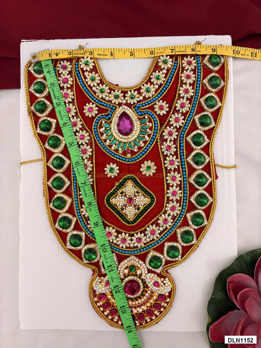 Measurement photo showing 14 x 10 Inches deity chest long haram with measuring tape for idol alankaram