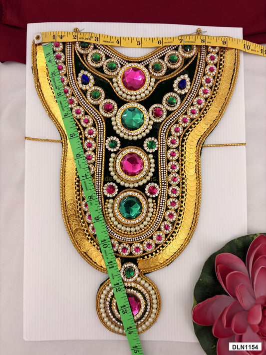 Measurement photo showing 14 x 10 Inches deity chest long haram with measuring tape for idol alankaram