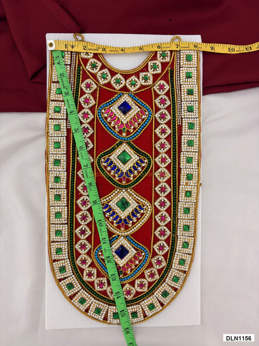 Measurement photo showing 15 x 8 Inches deity chest long haram with measuring tape for idol alankaram