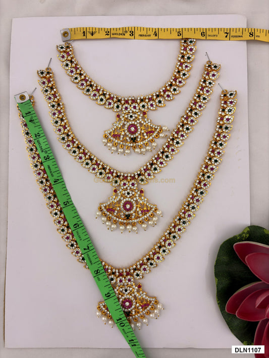 Measurement photo showing 10 x 5 Inches deity chest long haram with measuring tape for idol alankaram
