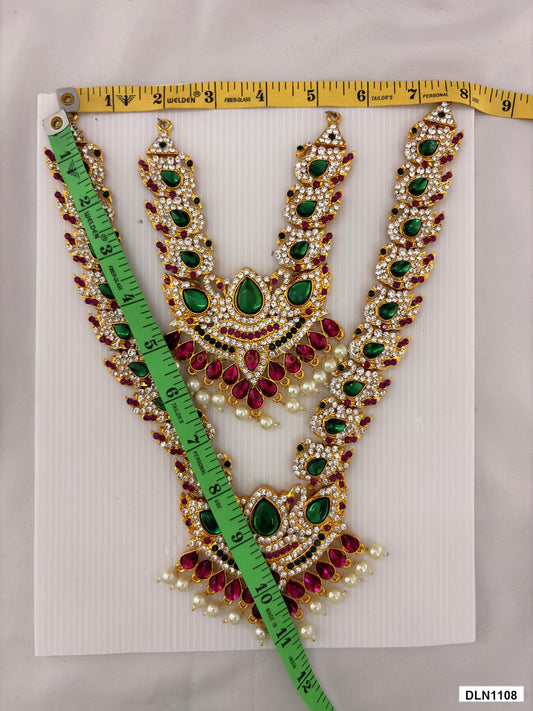 Measurement photo showing 11 x 8 Inches deity chest long haram with measuring tape for idol alankaram