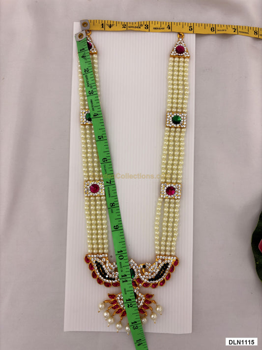 Measurement photo showing 13 x 5 Inches deity chest long haram with measuring tape for idol alankaram