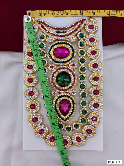 Measurement photo showing 10 x 4 Inches deity chest long haram with measuring tape for idol alankaram