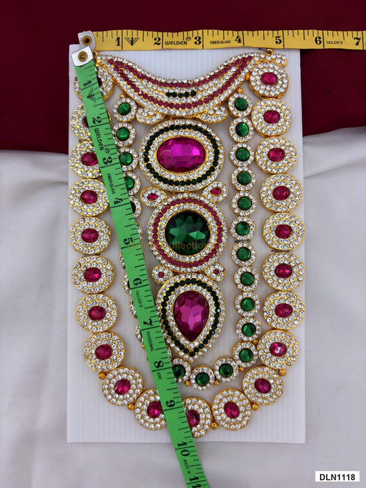 Measurement photo showing 10 x 4 Inches deity chest long haram with measuring tape for idol alankaram