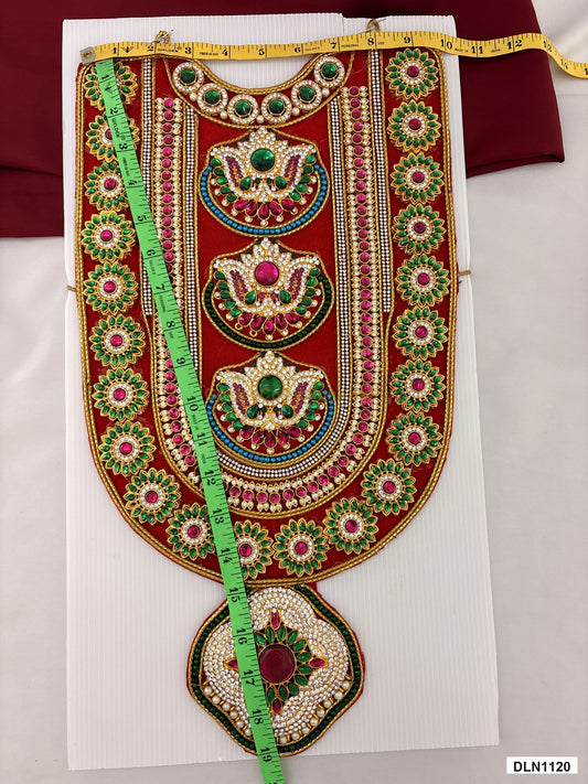 Measurement photo showing 19 x 10 Inches deity chest long haram with measuring tape for idol alankaram
