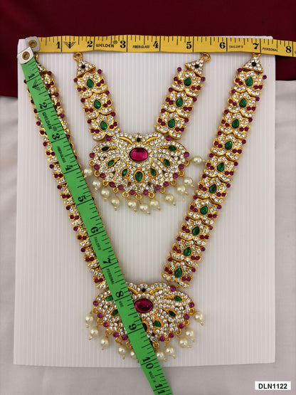 Measurement photo showing 10 x 7 Inches deity chest long haram with measuring tape for idol alankaram