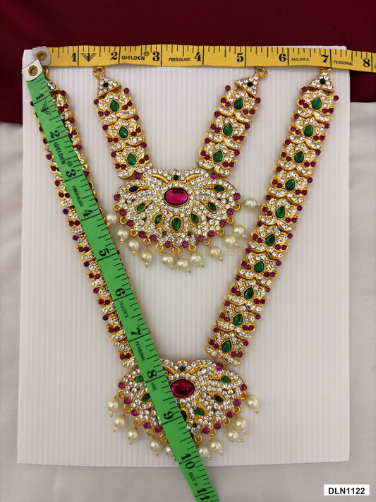 Measurement photo showing 10 x 7 Inches deity chest long haram with measuring tape for idol alankaram