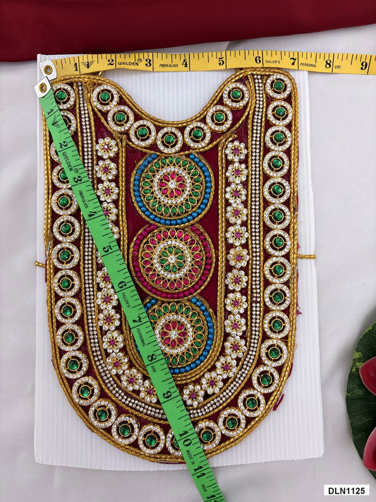 Measurement photo showing 10 x 7 Inches deity chest long haram with measuring tape for idol alankaram