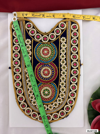 Measurement photo showing 10 x 7 Inches deity chest long haram with measuring tape for idol alankaram