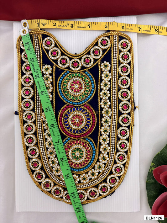 Measurement photo showing 10 x 7 Inches deity chest long haram with measuring tape for idol alankaram