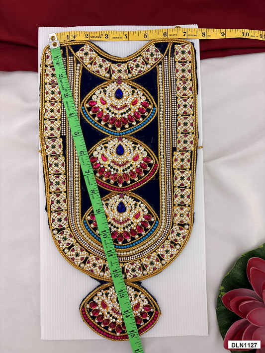 Measurement photo showing 15 x 8 Inches deity chest long haram with measuring tape for idol alankaram