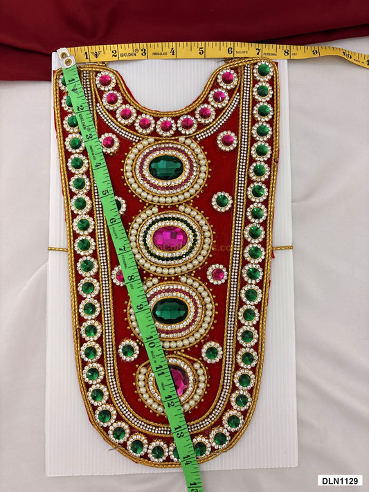 Measurement photo showing 14 x 8 Inches deity chest long haram with measuring tape for idol alankaram