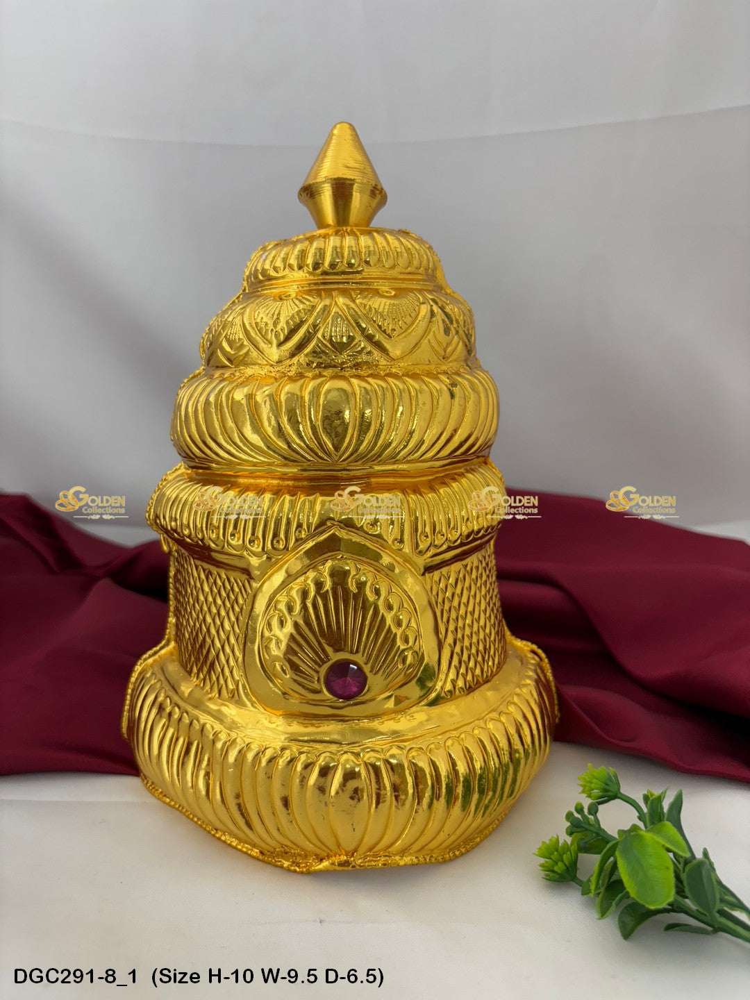 Deity Half Gold Plated Crown Kireetam Mukut For God Goddess Size: 10 X 9.5 X 6.5, Color: Gold, Style: Half Round Image 1