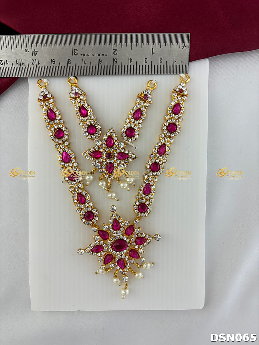 Goddess Pink 2 Step Short Haram / Short Necklace DSN065 deity short haram measurement photo showing ruler size reference