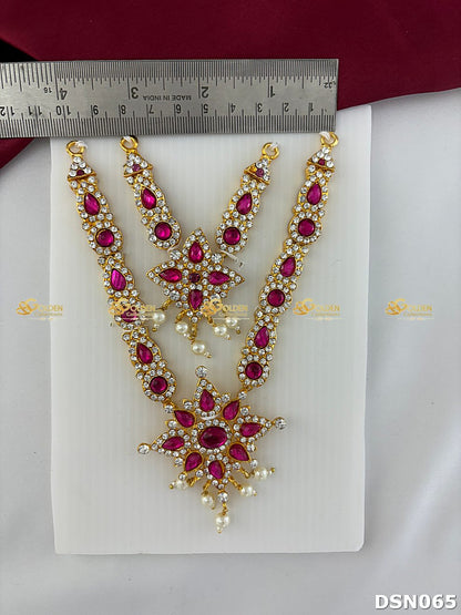 Goddess Pink 2 Step Short Haram / Short Necklace DSN065 deity short haram measurement photo showing ruler size reference