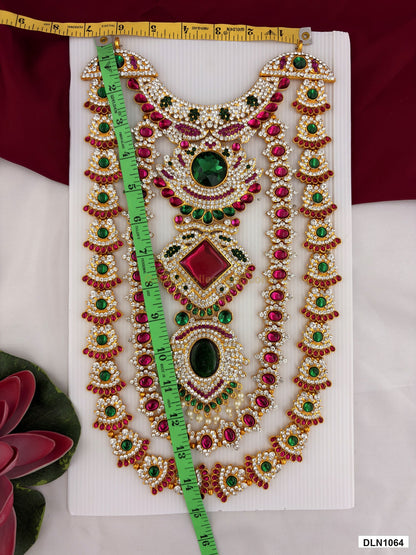 Measurement photo showing 14 x 6 Inches deity long haram with measuring tape for idol alankaram