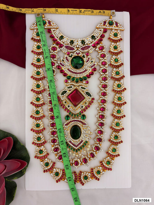 Measurement photo showing 14 x 6 Inches deity long haram with measuring tape for idol alankaram
