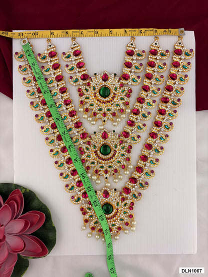 Measurement photo showing 15 x 10 Inches deity long haram with measuring tape for idol alankaram