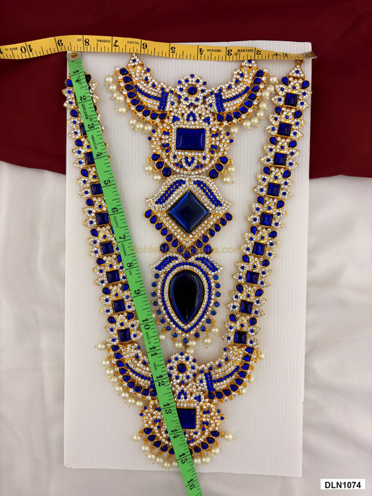 Measurement photo showing 15 x 8 Inches deity long haram with measuring tape for idol alankaram