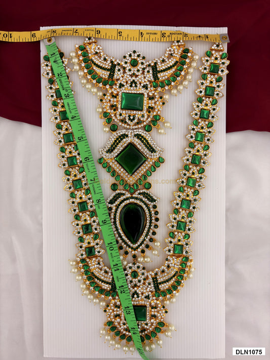 Measurement photo showing 15 x 8 Inches deity long haram with measuring tape for idol alankaram