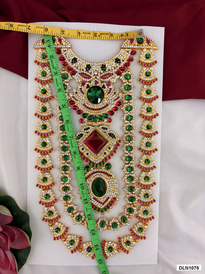 Measurement photo showing 15 x 6 Inches deity long haram with measuring tape for idol alankaram