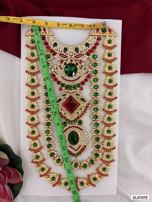 Measurement photo showing 15 x 6 Inches deity long haram with measuring tape for idol alankaram
