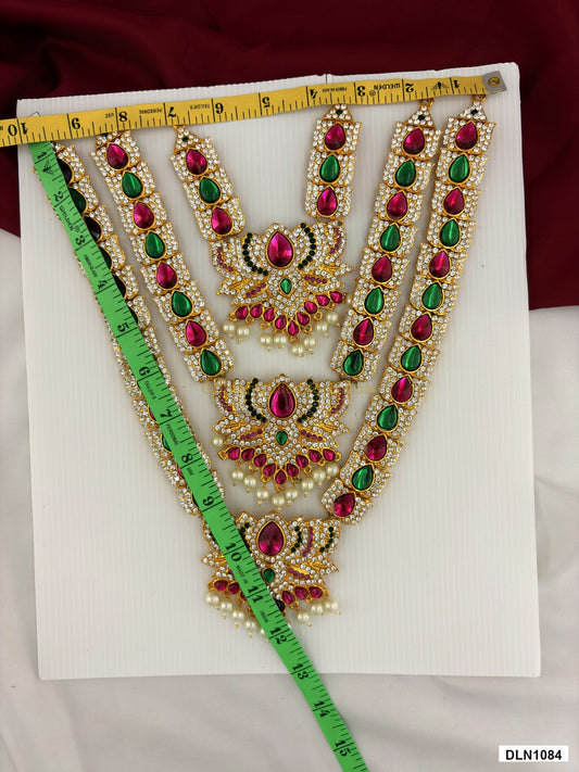 Measurement photo showing 12 x 10 Inches deity long haram with measuring tape for idol alankaram