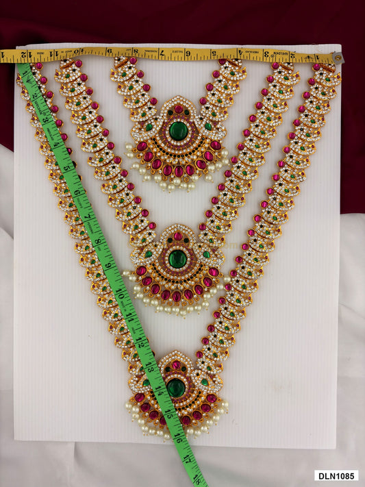 Measurement photo showing 16 x 12 Inches deity long haram with measuring tape for idol alankaram