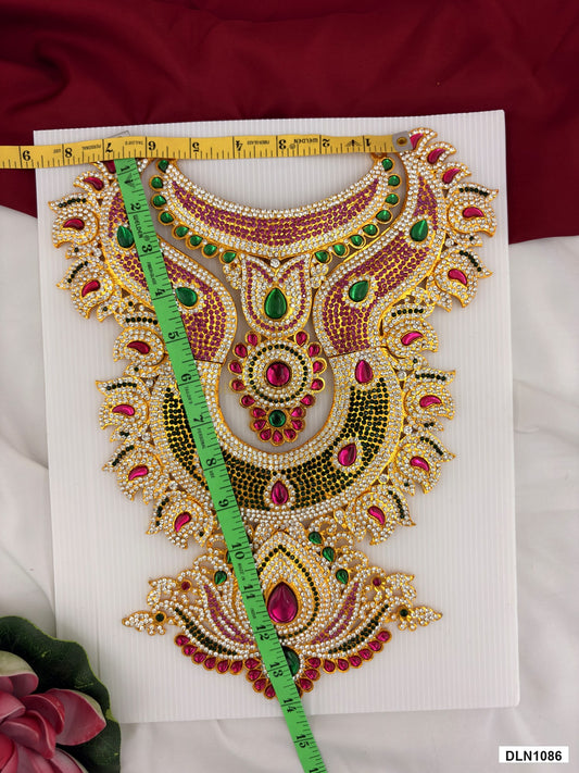Measurement photo showing 14 x 6 Inches deity long haram with measuring tape for idol alankaram