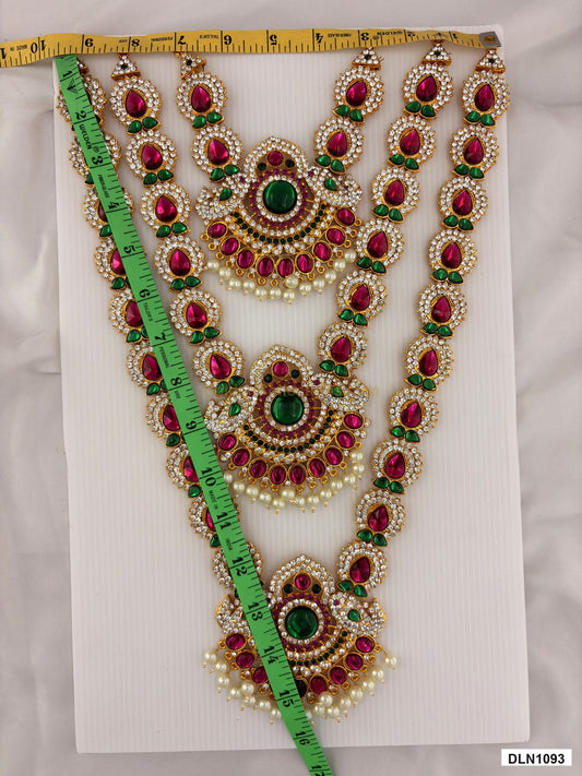 Measurement photo showing 15 x 9 Inches deity long haram with measuring tape for idol alankaram