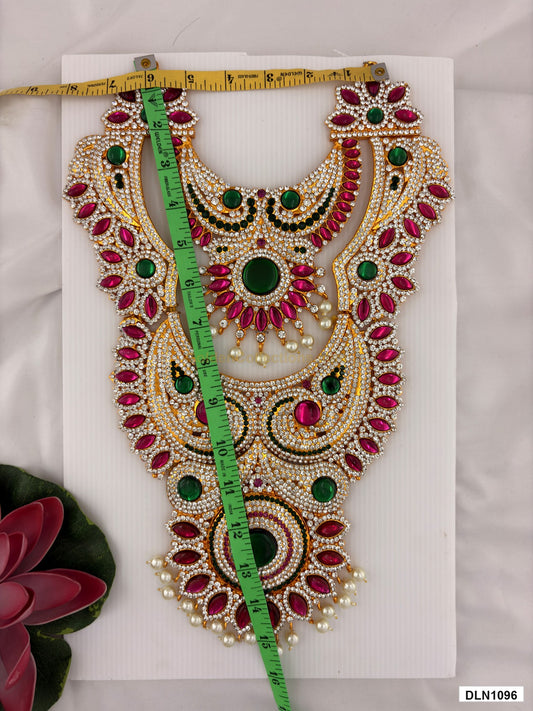 Measurement photo showing 15 x 6 Inches deity long haram with measuring tape for idol alankaram