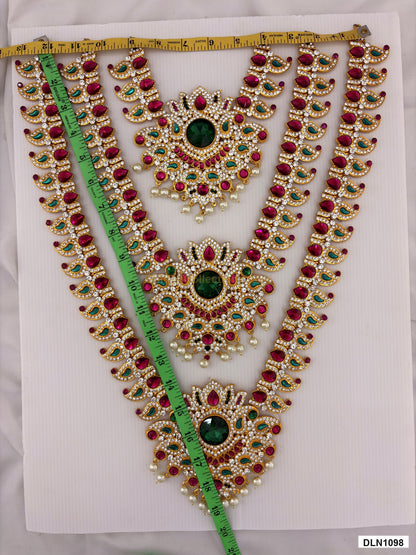 Measurement photo showing 19 x 12 Inches deity long haram with measuring tape for idol alankaram