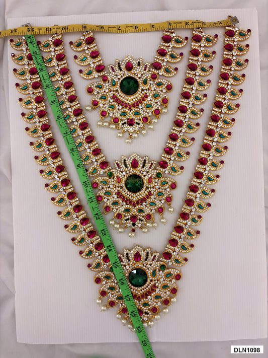 Measurement photo showing 19 x 12 Inches deity long haram with measuring tape for idol alankaram