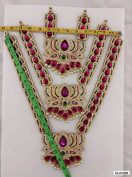 Measurement photo showing 16 x 13 Inches deity long haram with measuring tape for idol alankaram