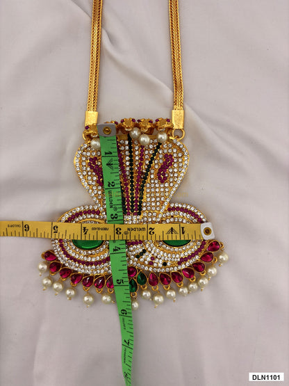 Width measurement photo showing 5 Inches deity long haram with measuring tape for idol alankaram